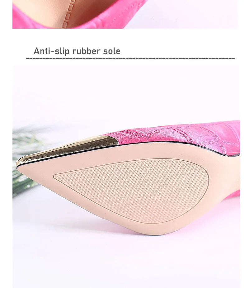 2022 New Woman Pink Pumps Luxury Designer Metal Pointed Stiletto Shallow Mouth Single Shoes High Heels Women Green Party Shoes