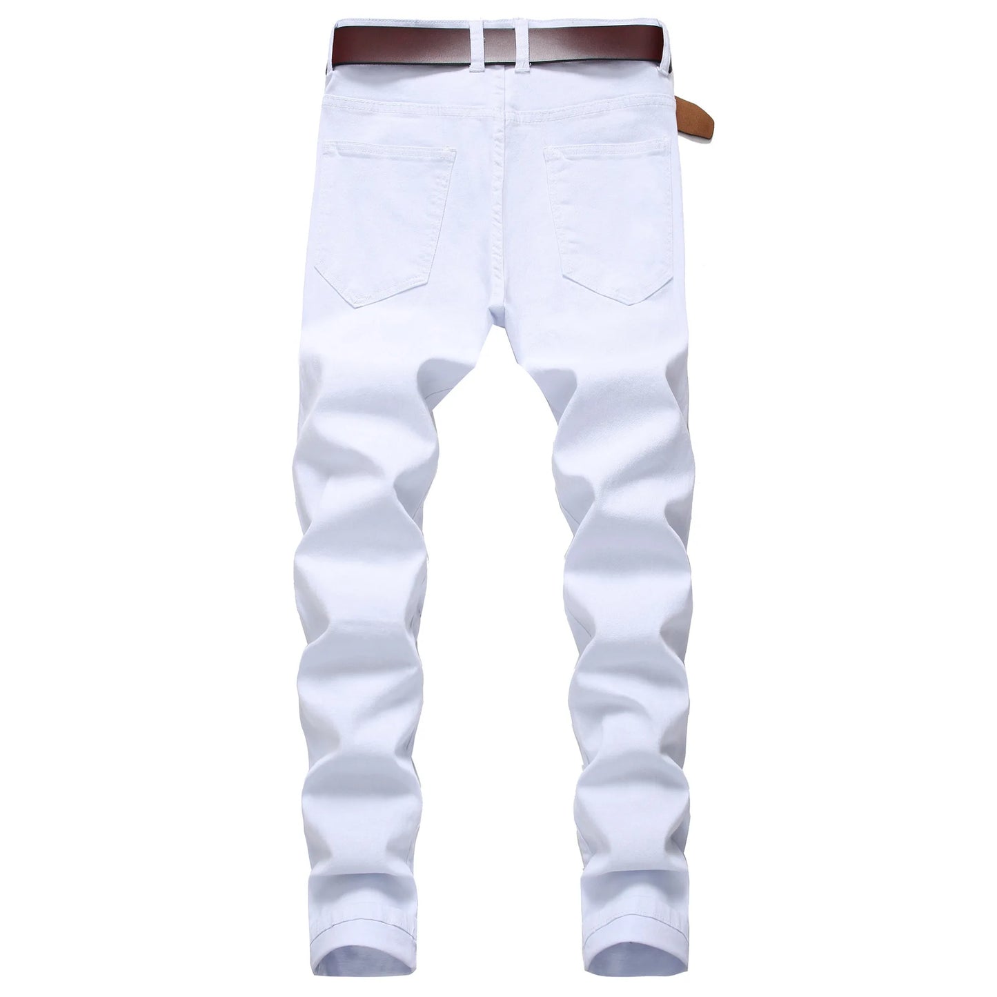 Straight Hole Destruction Trousers Distressed Jeans Men Denim Trousers Fashion Designer Brand White Pants Male Large Size 28-42