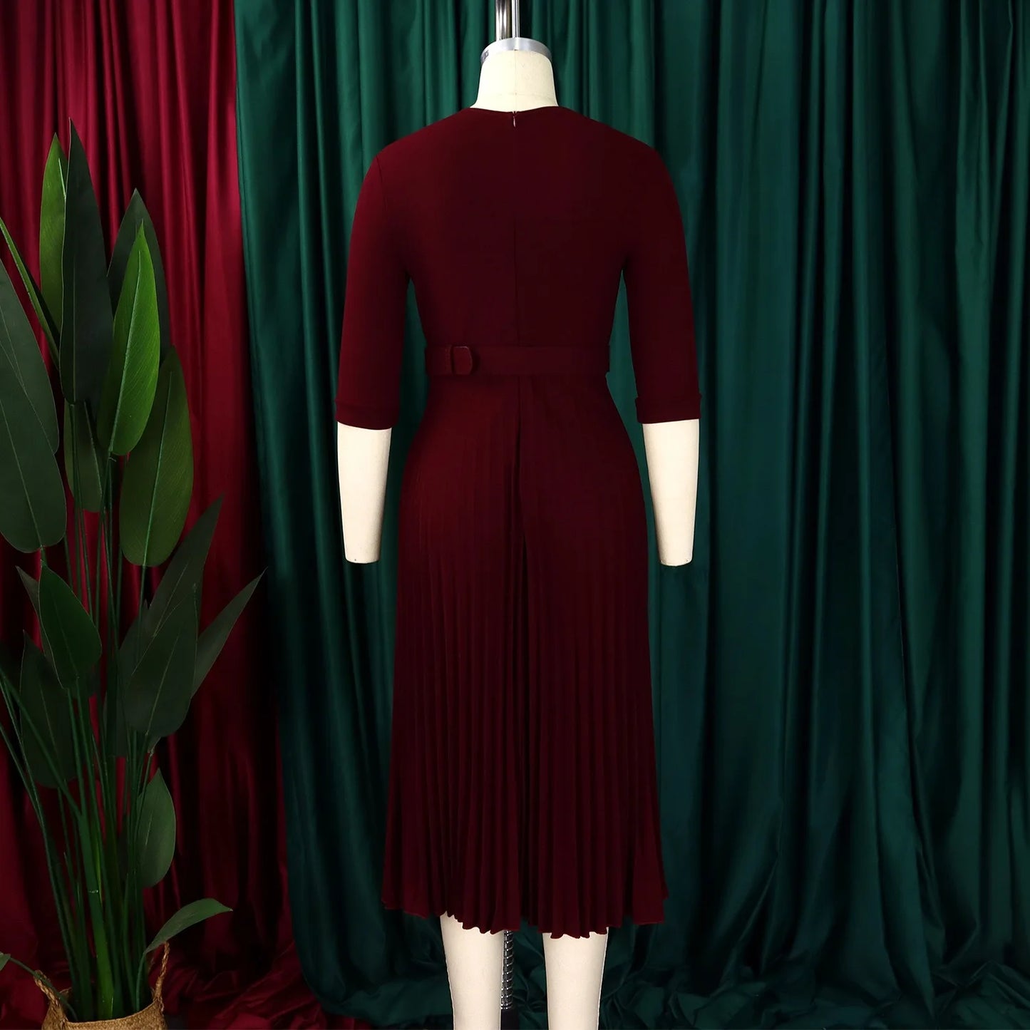 Elegant Office Ladies Dresses 2024 Autumn Fall Notched Collar Half Sleeve Belt Waisted Mid Calf Female Birthday Party Dress Midi