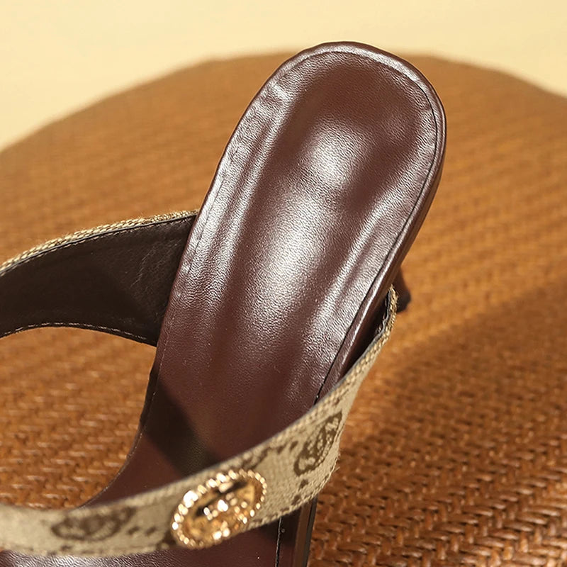 Flower Embroidery Stiletto Heel Slippers Women 2025 Summer Open Toe High Heels Sandals Woman Brand Fashion Party Shoes Plus Size