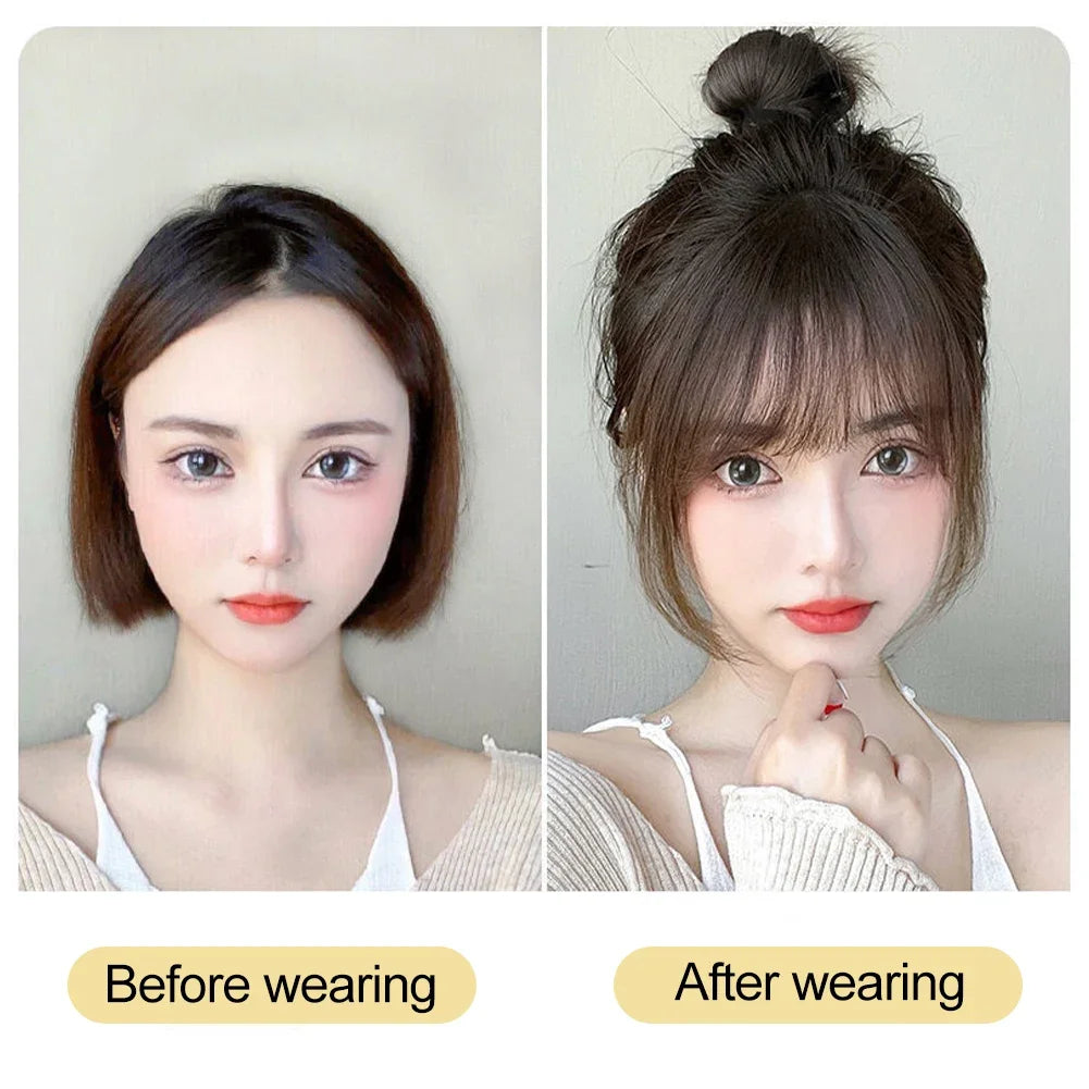 Fake Air Bangs Hair Clip-In Extension Synthetic Hair Fake Fringe Natural False Hairpiece Women Clip in Bangs Hair Styling Tools