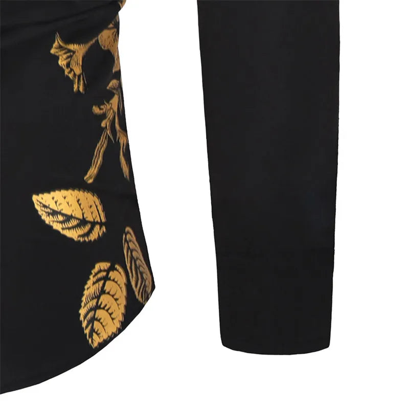 2024 Men's Brand Shirt, Luxury Gold High Quality Long Sleeve Shirts, Business White Black Men Dress Prom Social Print Shirts