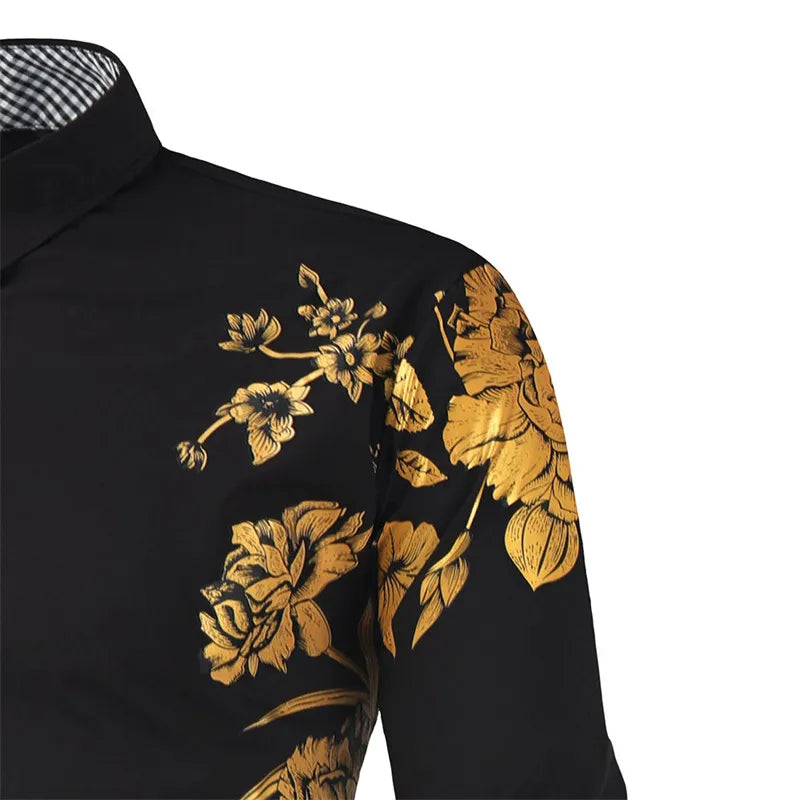 2024 Men's Brand Shirt, Luxury Gold High Quality Long Sleeve Shirts, Business White Black Men Dress Prom Social Print Shirts
