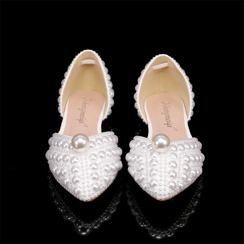 2024 Autumn New Fish Mouth High Heels Slim Heels Shallow Mouth Water Diamond Pearl Women's Single Shoes Wedding Wedding Shoes