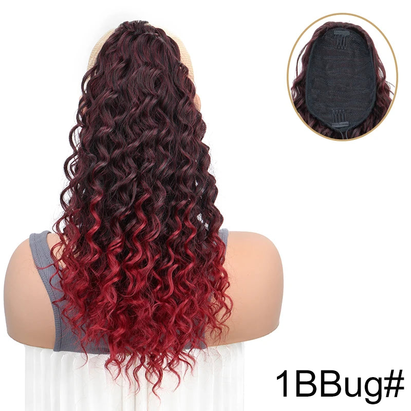 WIGSIN 18Inch Synthetic Kinky Curly Ponytail Hair Short Fluffy Curly Drawstring Clip Hair Extension Black Hairpiece for Women
