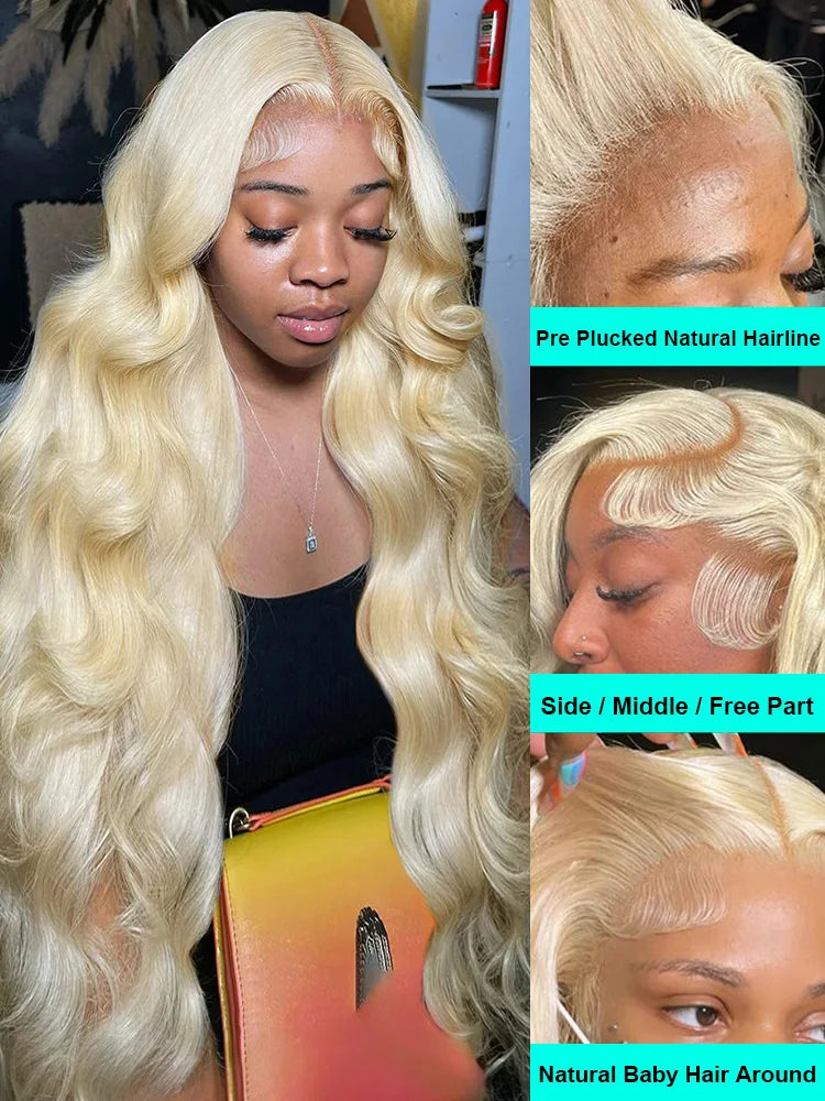 42 Inches 613 Honey Blonde 13x6 HD Transparen Body Wave Lace Frontal Human Hair Wig Colored Human Hair Lace Front Wig For Women