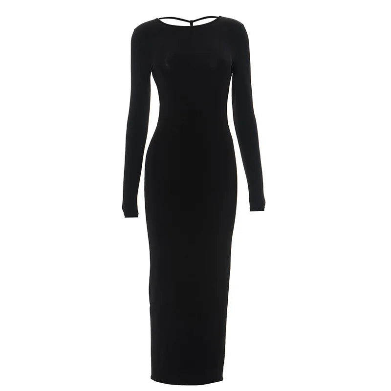 Shestyle Backless Black Pencil Dress Women Solid Feature Design Plain Seductive Clubwear Super Sexy Grunge Glamorous Modern