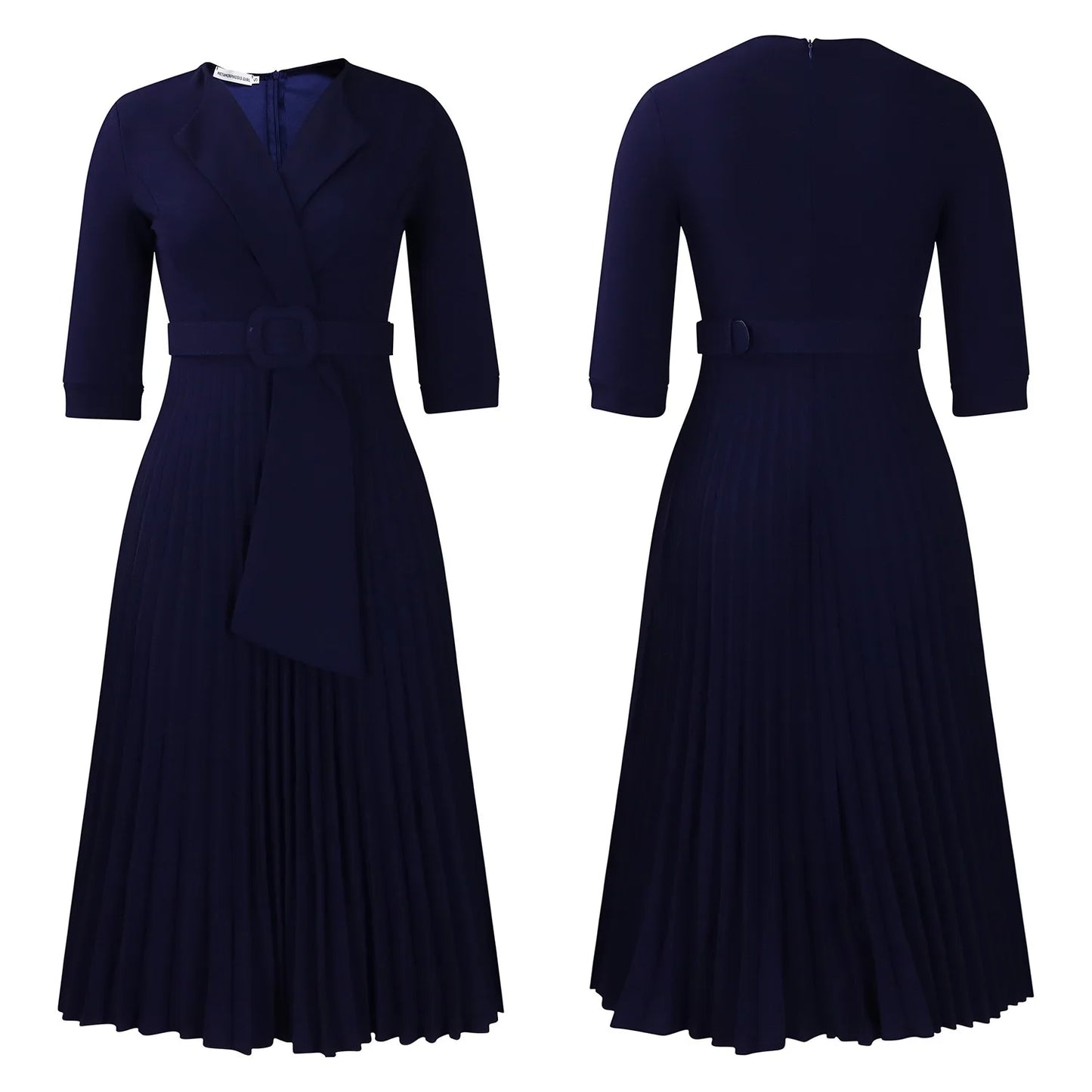 Elegant Office Ladies Dresses 2024 Autumn Fall Notched Collar Half Sleeve Belt Waisted Mid Calf Female Birthday Party Dress Midi