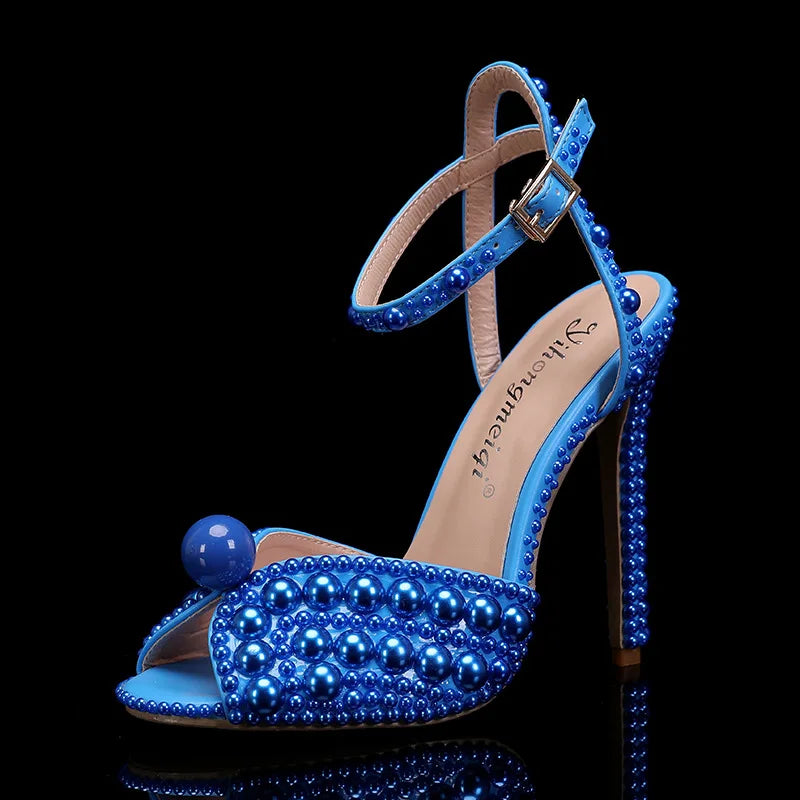 2024 Autumn New Fish Mouth High Heels Slim Heels Shallow Mouth Water Diamond Pearl Women's Single Shoes Wedding Wedding Shoes