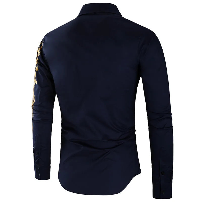 2024 Men's Brand Shirt, Luxury Gold High Quality Long Sleeve Shirts, Business White Black Men Dress Prom Social Print Shirts