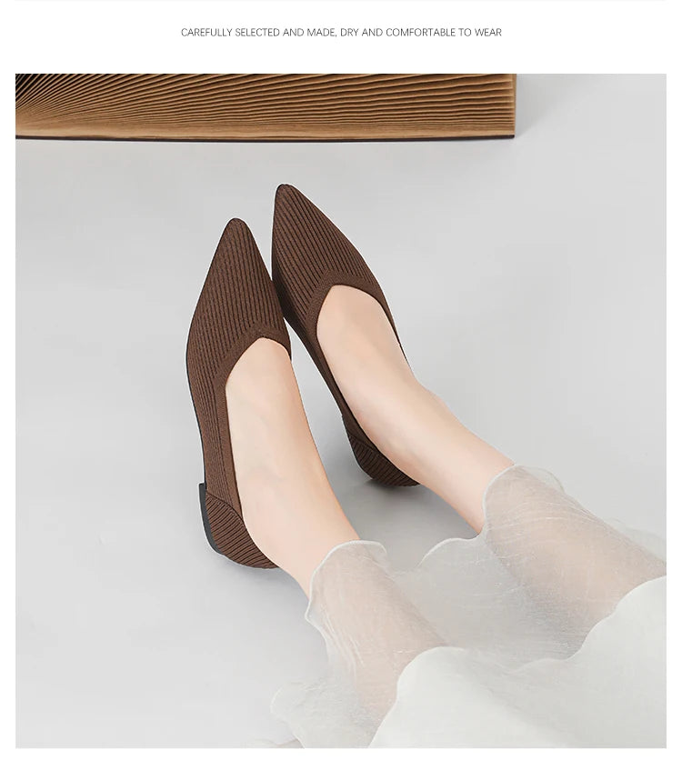 Women's flat shoes with pointed soft knitted sole breathable and comfortable shoes Spring and Autumn 2024 new model