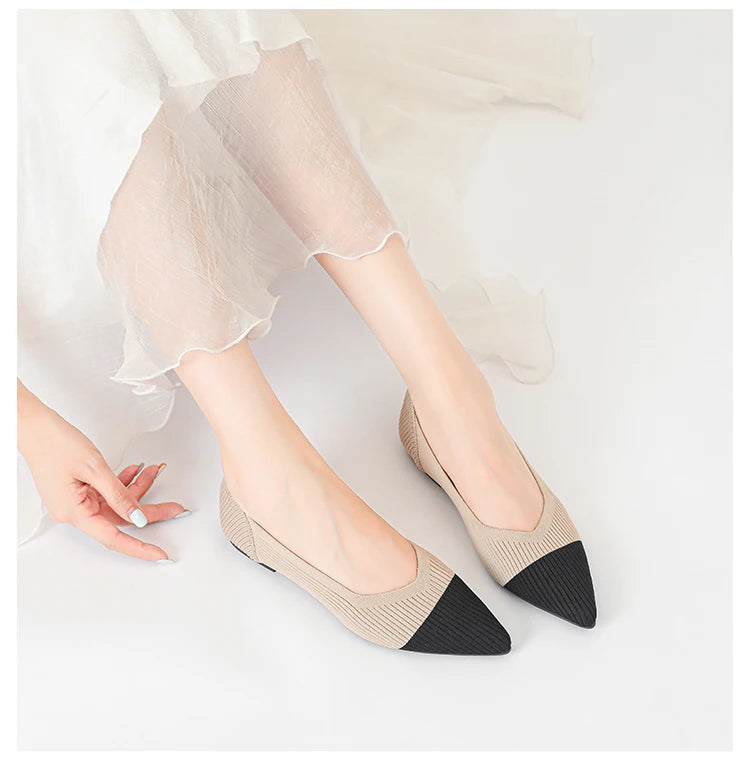 Women's flat shoes with pointed soft knitted sole breathable and comfortable shoes Spring and Autumn 2024 new model