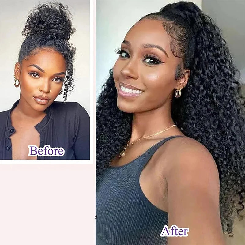 Synthetic Drawstring Ponytail Extension Deep Curly Heat Resistant Instant Clip Afro Kinky Curly Hair Pieces for Women