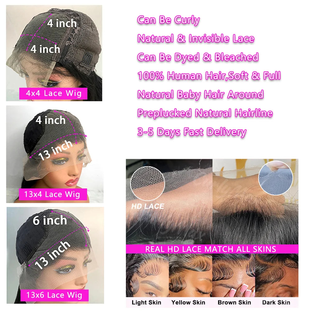 250 Density Brazilian 30 40 Inch Deep Wave 13x4 13x6 HD Lace Frontal Human Hair Wig 100% Curly Wigs Human Hair Ready to Wear
