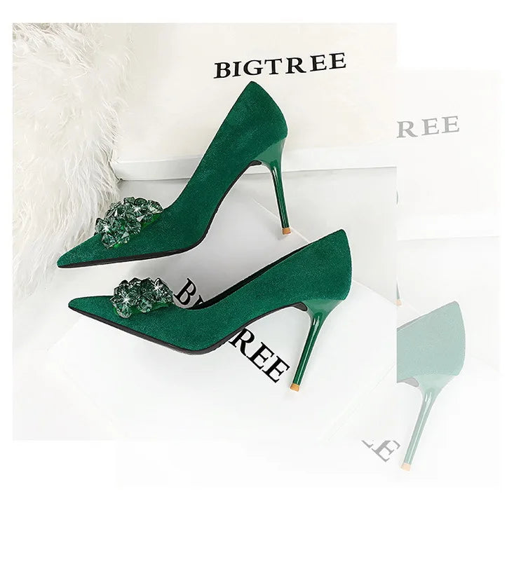 BIGTREE Shoes 2025 Rhinestone Women Pumps Bowknot High Heels Luxury Gemstone Banquet Shoes Stilettos Heels 9 Cm Ladies Shoes