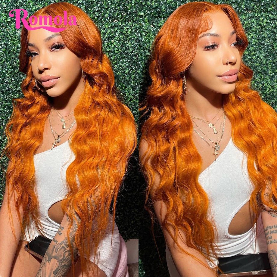 Orange Ginger Human Hair Wig 13x6 Hd Lace Frontal Wig 30 36 Inch Transparent Colored Brazilian 13x4 Body Wave Lace Front Wigs