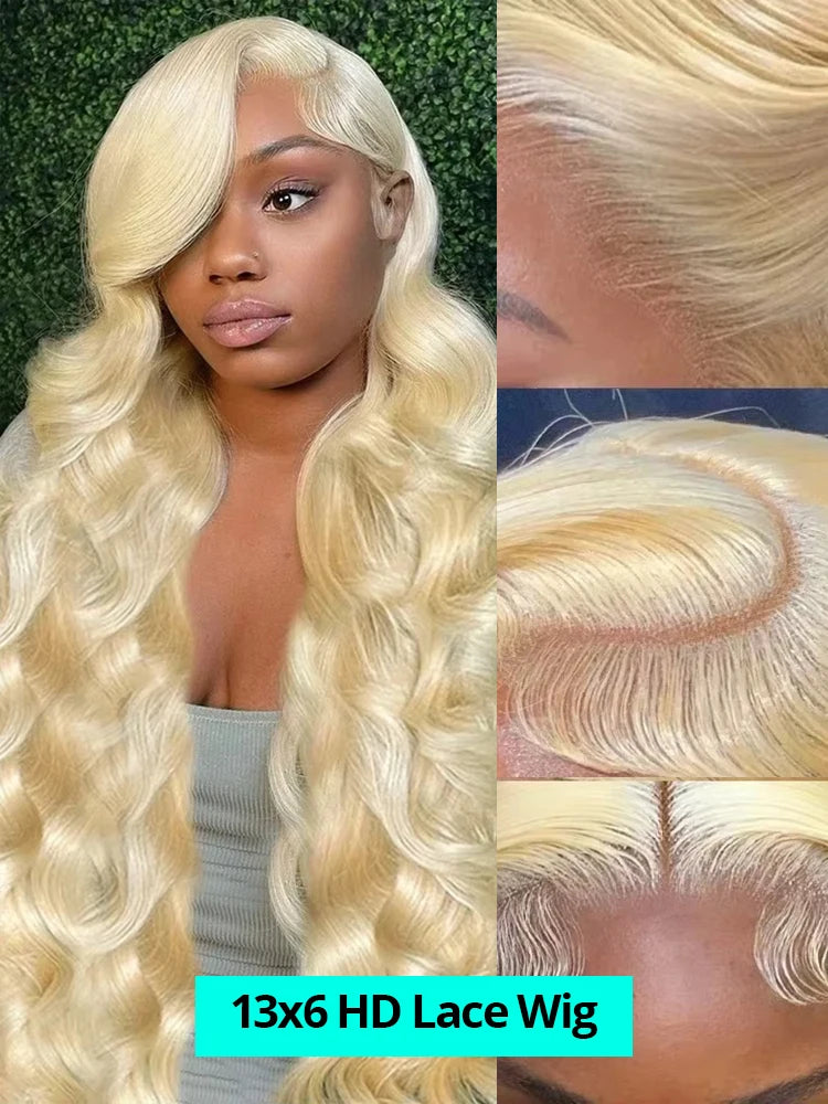 42 Inches 613 Honey Blonde 13x6 HD Transparen Body Wave Lace Frontal Human Hair Wig Colored Human Hair Lace Front Wig For Women