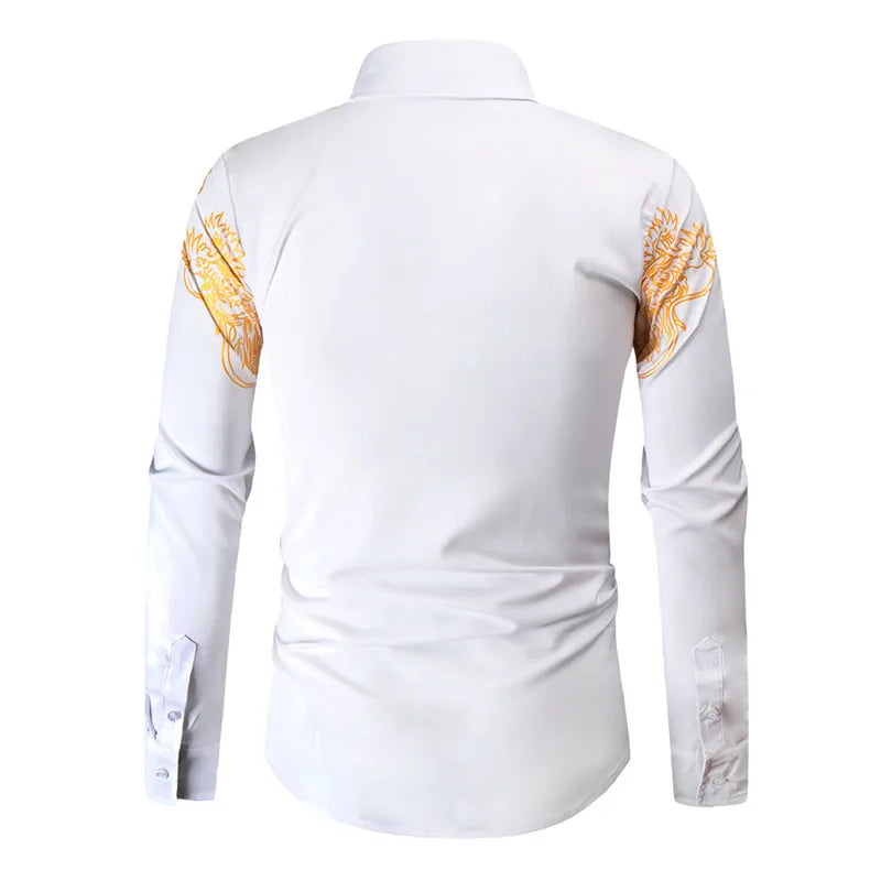 2024 Men's Brand Shirt, Luxury Gold High Quality Long Sleeve Shirts, Business White Black Men Dress Prom Social Print Shirts
