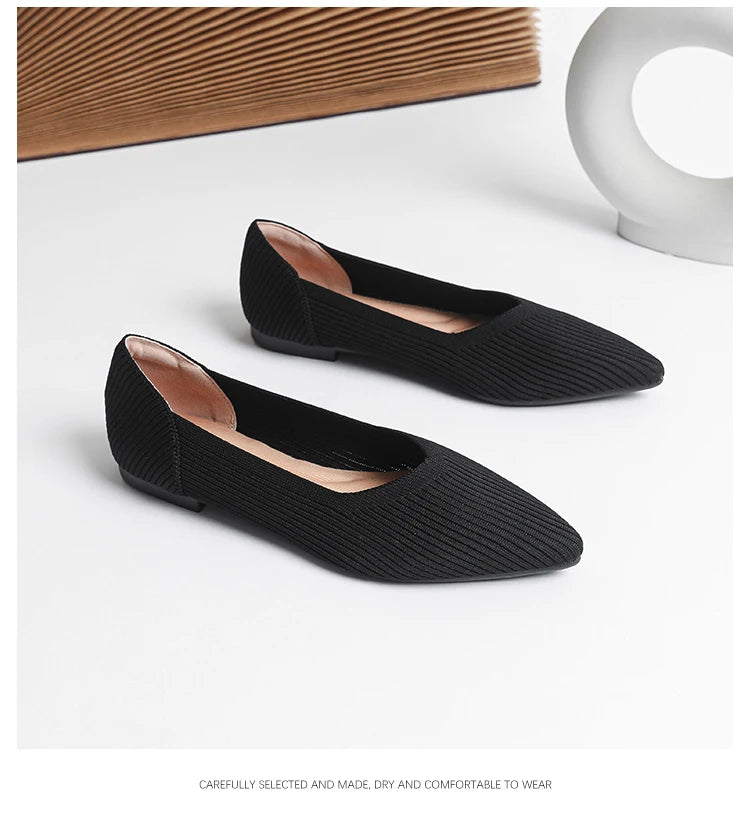 Women's flat shoes with pointed soft knitted sole breathable and comfortable shoes Spring and Autumn 2024 new model