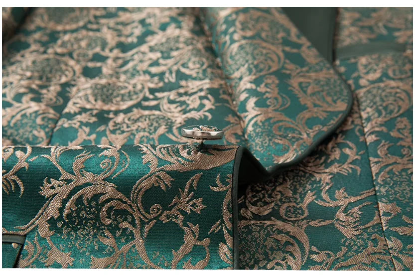 Men High Quality Wedding Jacquard Suits Fashion Male Business Social Dance Party Dress Blazers and Pant with Vest