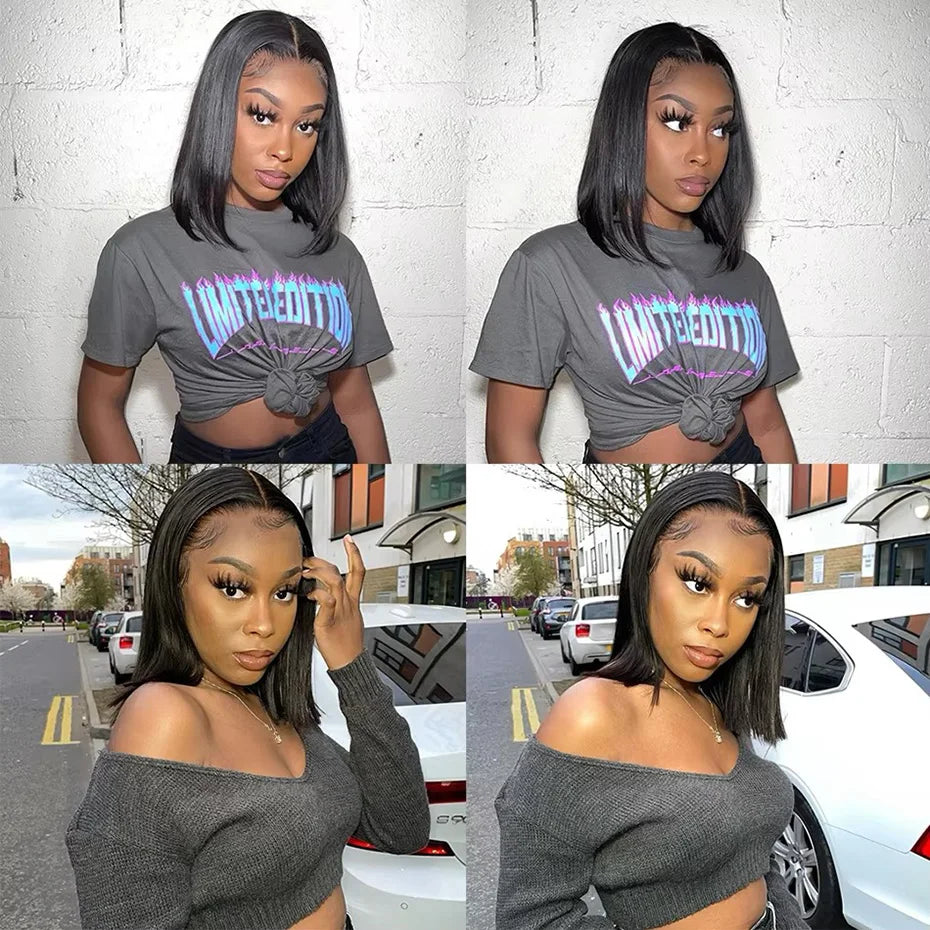 Raw Hair Vietnamese 250 Density 100 Human Hair Lace Frontal Wigs Straight Natural Black 13x6 Bob Wig Lace Front Human Hair Wigs