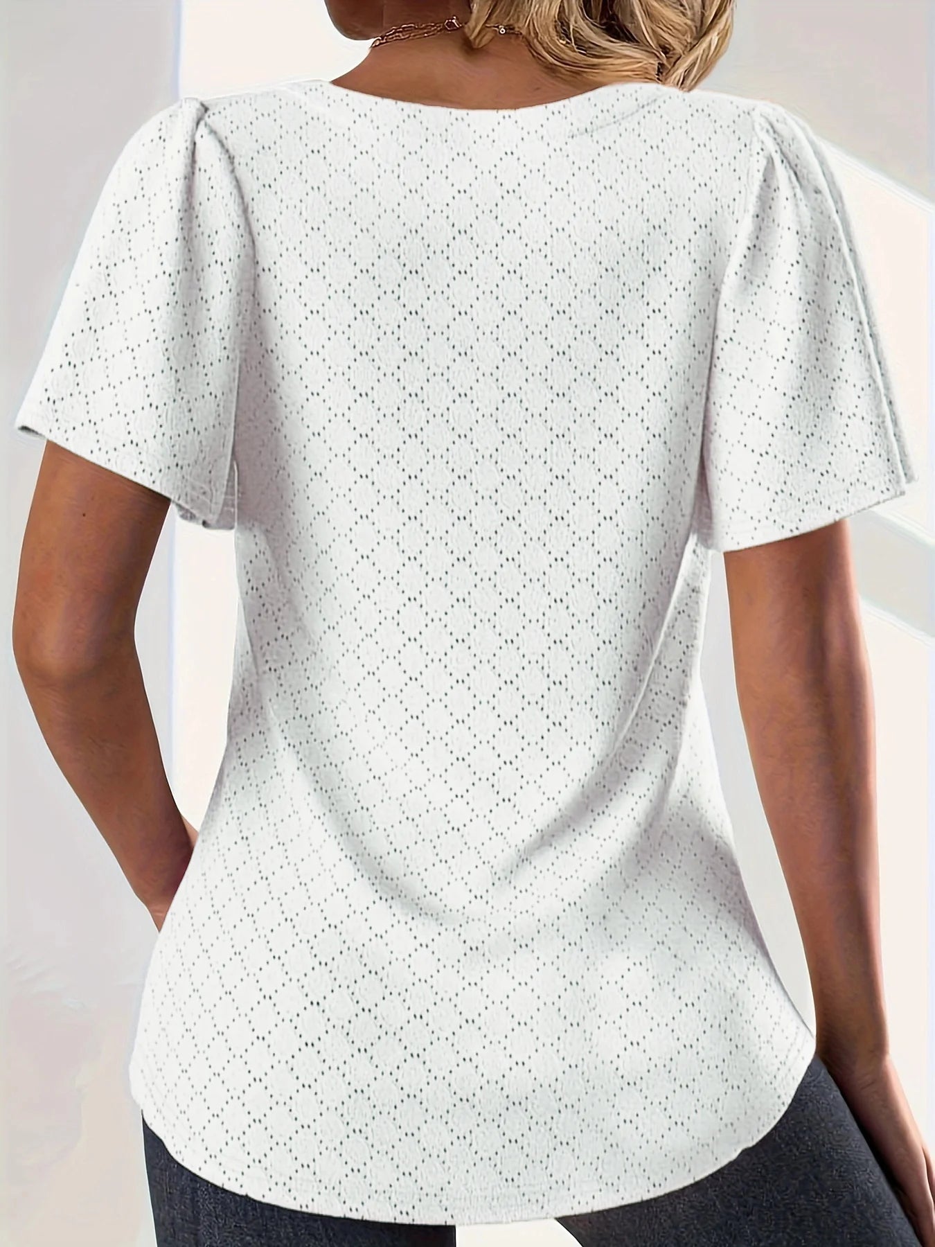 Plus size spring and summer fashionable and elegant hollow tops for women office wear loose ruffle sleeves versatile tops for