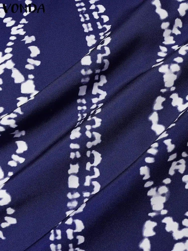 2025 VONDA Printed Maxi Dresses Vintage Women Bohemian Vestidos Casual 3/4 Sleeve Sundress Oversize Simple Elegant Long Robe