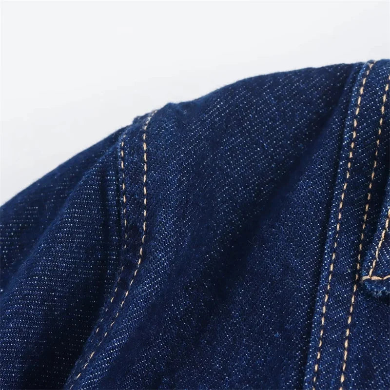 TRAF Blue Denim Shirt Woman Short Sleeve Cropped Shirt Women Summer Short Tops Woman Streetwear Y2k Stylish Women's Blouse