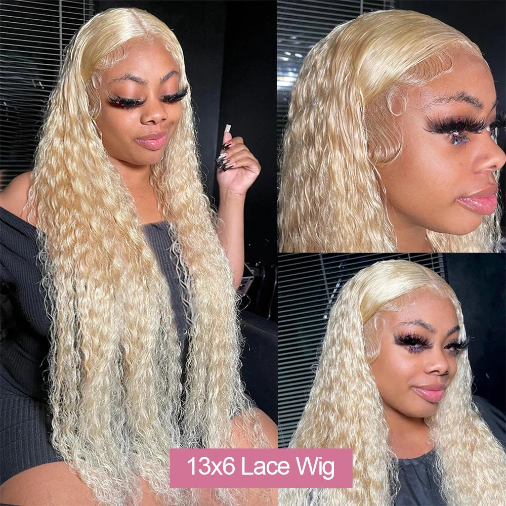 Deep Wave 13x6 HD Lace Frontal Human Hair Wig 30 40 Inch Curly 613 Honey Blonde Water Wave 13x4 Lace Front Wigs For Women 250%