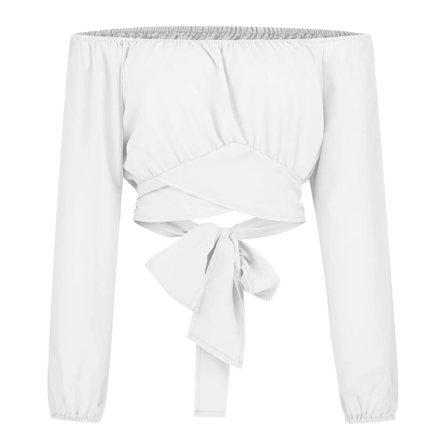 Women Sexy Off Shoulder Blouse Chic and Elegant Printing Lantern Long Sleeve Lace Up Bow Cropped Tops Casual Slim Shirts 2024