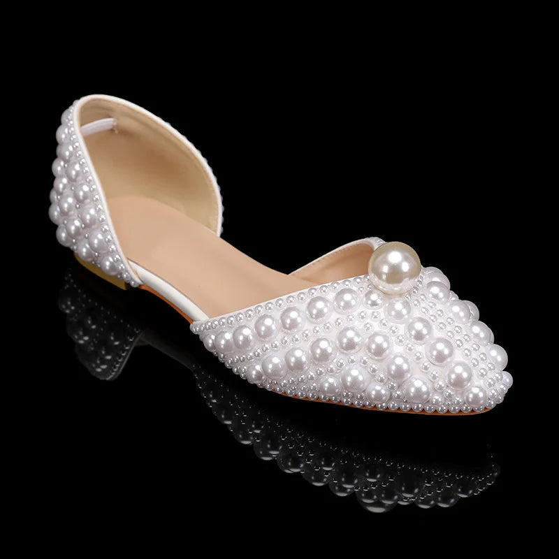 2024 Autumn New Fish Mouth High Heels Slim Heels Shallow Mouth Water Diamond Pearl Women's Single Shoes Wedding Wedding Shoes