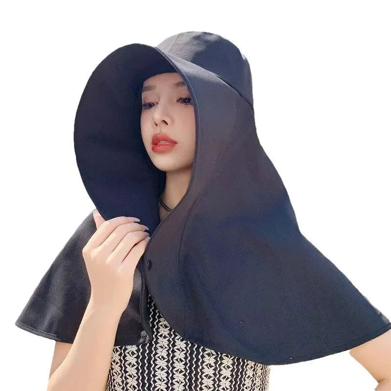 Summer Hats for Women Outdoor UV Anti Neck Protection Sun Visors for Lady Fishing Hiking Wide Brim Shawl Sunscreen Ponytail Cap