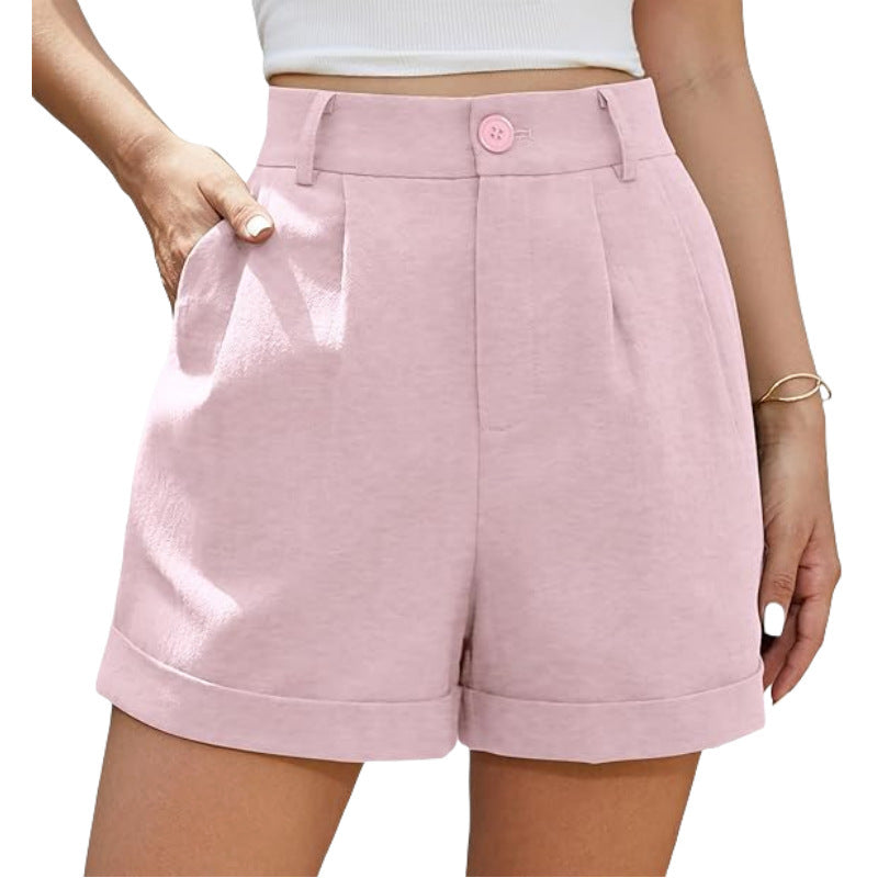 Women's Pleated Zipper Hemming Casual High Waist Shorts