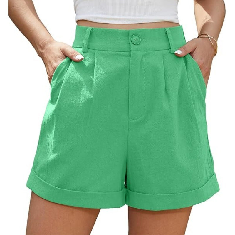 Women's Pleated Zipper Hemming Casual High Waist Shorts